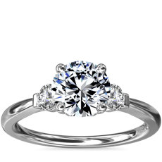 Petite Three-Stone Diamond Engagement Ring in Platinum